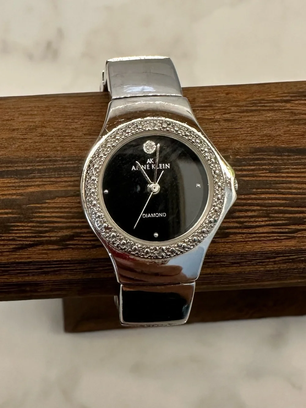Vintage AK Anne Klein Diamond Ladies' Silvertone Quartz Wristwatch